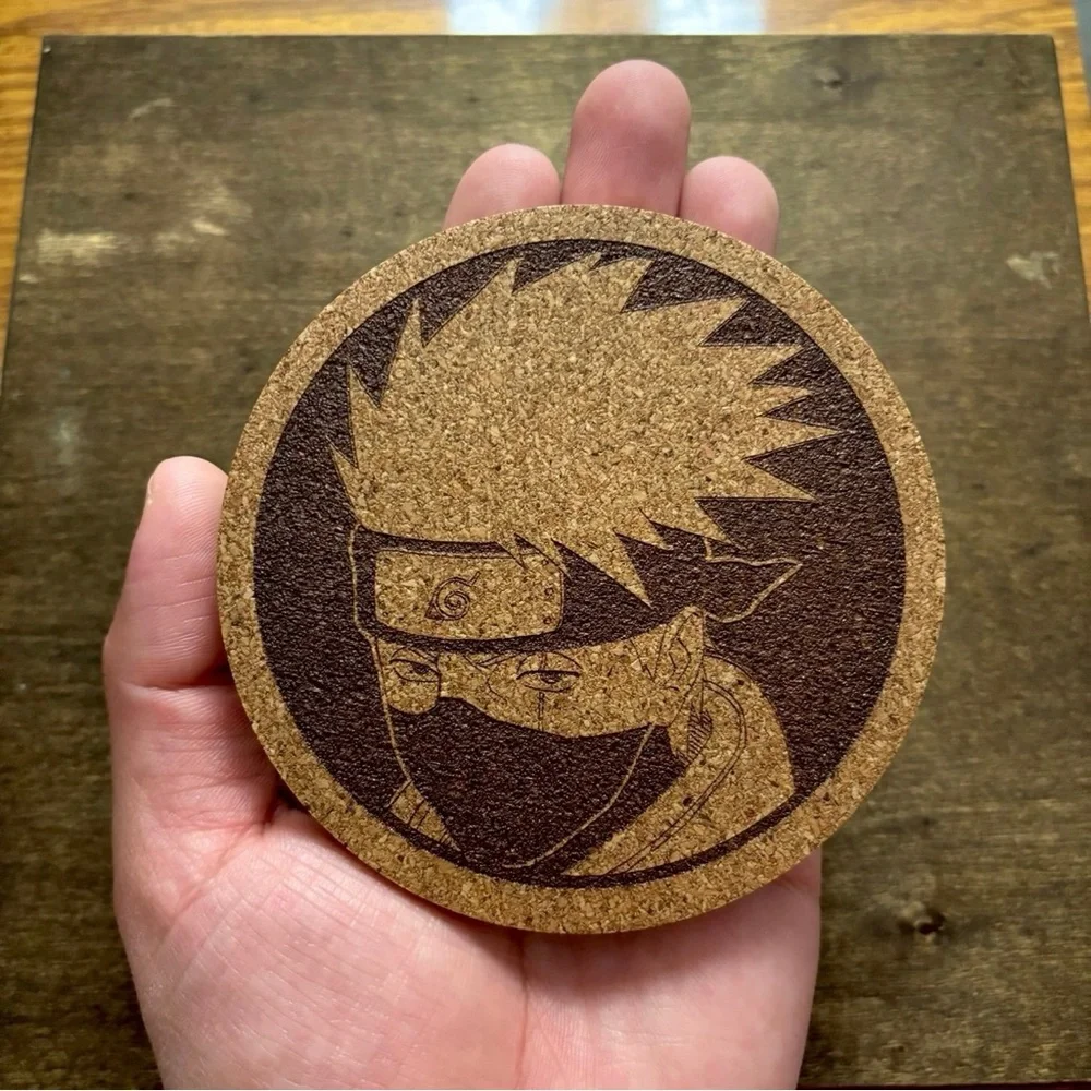 Naruto Kakashi Laser Engraved Cork Coasters Lot of 4